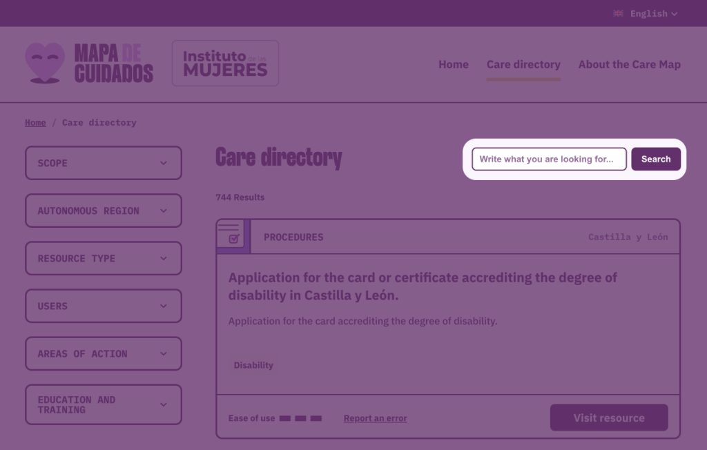 Screenshot highlighting the text search engine