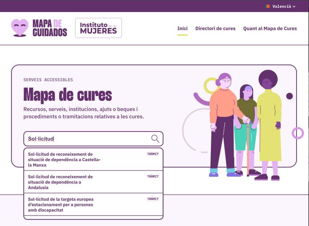 Captura de pantalla de l'ús del cercador de la pàgina d'inici